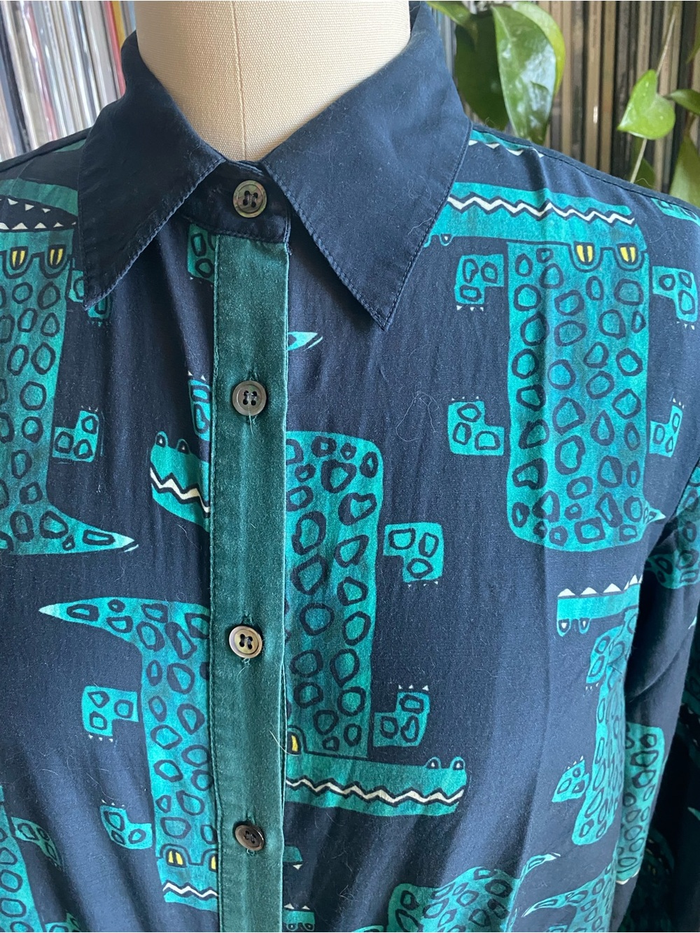 GUC GORMAN - Navy & Teal Crock Button-Up Shirt - Size 4US / 8AU - Picture 2 of 6